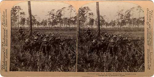 Skirmish line, U.S. Army : preparing to Invade Cuba. New York : Underwood & Underwood, 1898. Image number 1986-110-2