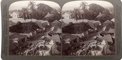 Devestation wrought by the terrific earthquake in tropical Kingston, Jamaica. New York : Underwood & Underwood, 1907. Image number 1995-530-2