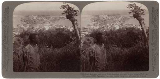 Port Antonio, the great fruit-shipping port and winter resort, n. from Richmond Hill, Jamaica. New York : Underwood & Underwood, 1906. Image number 1995-530-7