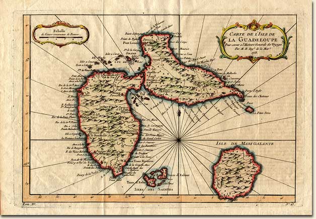 Jacques Nicolas Bellin, 1703-1772. Carte de l'Isle de La Guadeloupe. Paris: Didot, 1758. France, one of the major colonial powers, made some of the most beautiful maps during the 18th century. These examples depict two of the French colonies in the Lesser Antilles. Image no. 2003-351-1