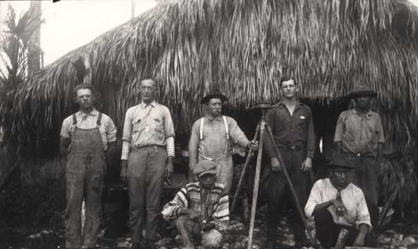 Tamiami Trail survey crew. Tamiami Trail develop James F. Jaudon is second from the left. early 1920s. X-055-146