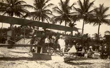 The second flight in Miami’s history took place over Biscayne Bay – making it the first hydroplane flight in the area. The plane took off from the beach at the Royal Palm Hotel, where spectators watched with awe. The flight took place to celebrate the launch of Miami’s first flight school, the Curtiss Aviation School. HistoryMiami. x-2074-2.