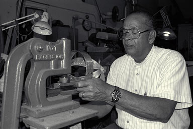Antonio Salas in his shop, Salas Metal Enterprises, Miami.