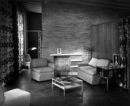 Living room of Heller House #1. Igor Polevitzky, architect. Igor Polevitzky collection, HistoryMiami, 1986-222-763.