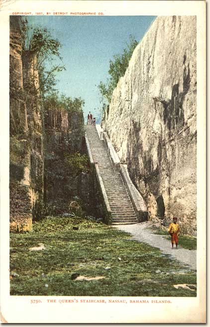 William Henry Jackson, 1843-1942. The Queen's Staircase, Nassau, Bahama Islands. Detroit Photographic Co., 1901. Photographer William Henry Jackson visited Florida, Cuba and the Bahamas in 1900-1901. Many of his black-and-white views, including this one of Nassau, were quickly turned into postcards printed in delicate colors. Image no. 1994-202-1