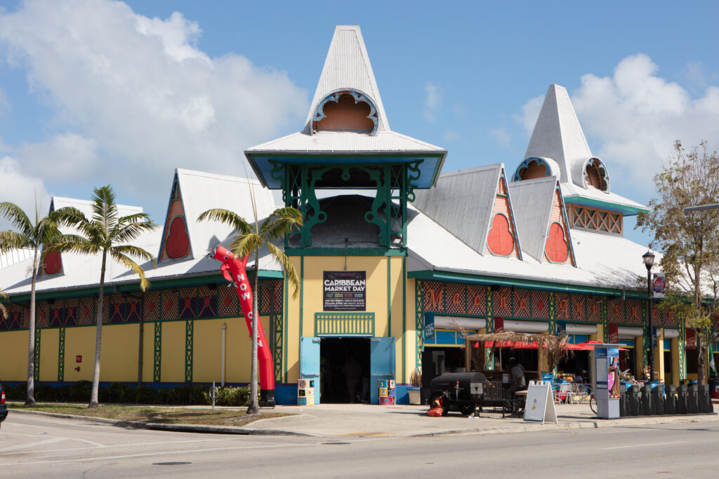View of a colorful building with a pointed roof. Courtesy of GMCVB/miamiandbeaches.com