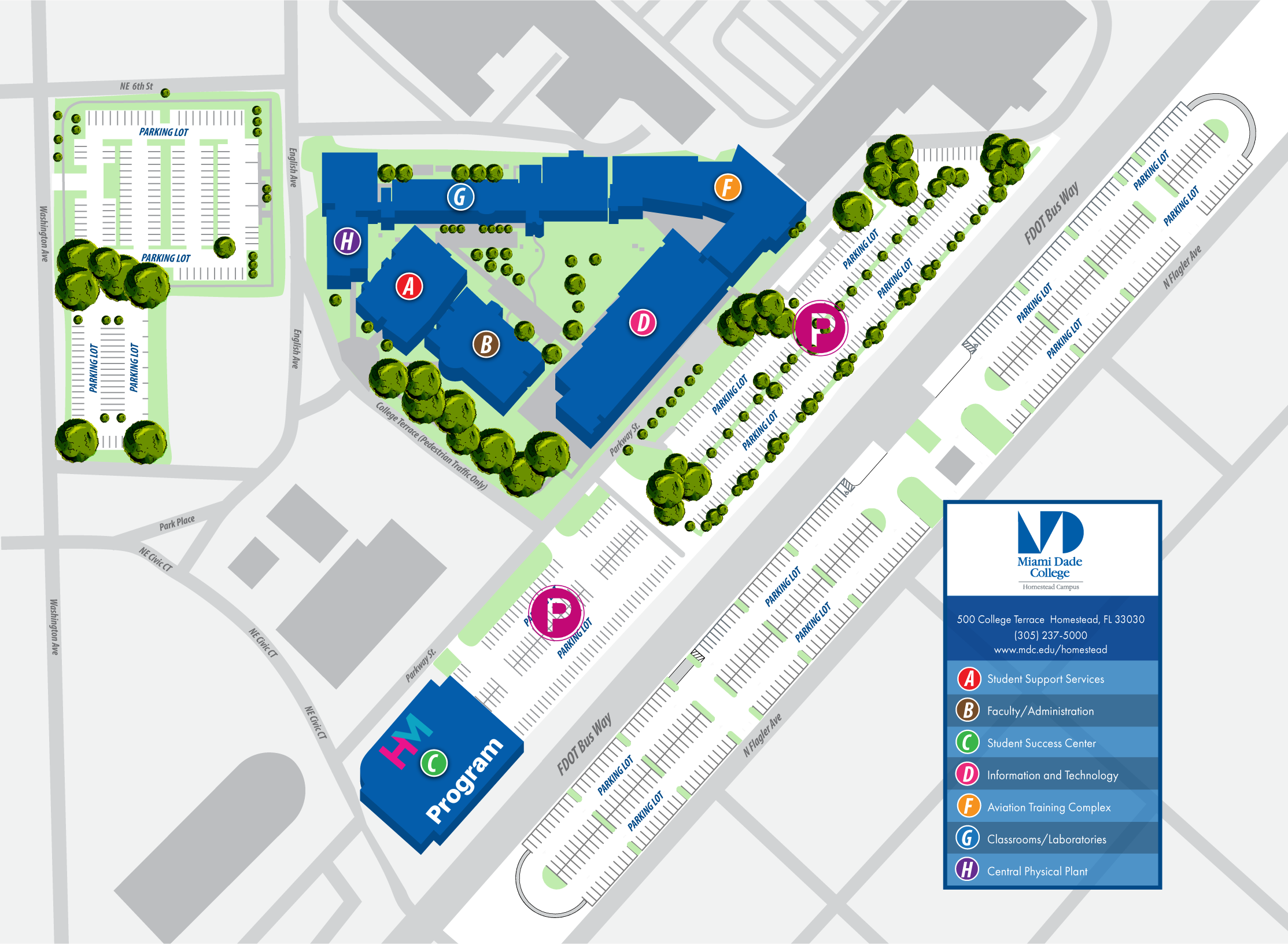 A map of Miami Dade College Homestead Campus with Building C identified as 