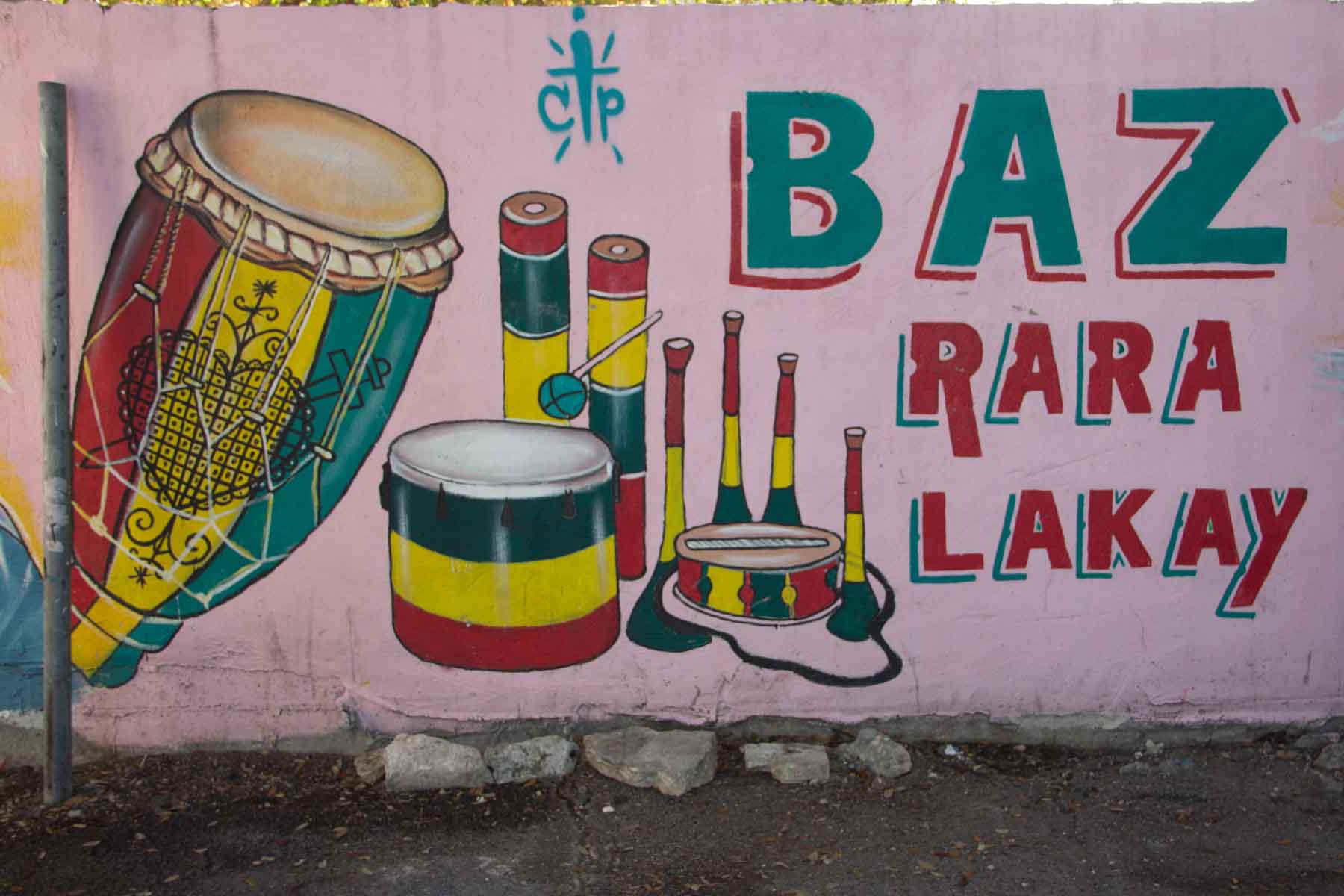 Mural featuring rara instruments of local band Rara Lakay