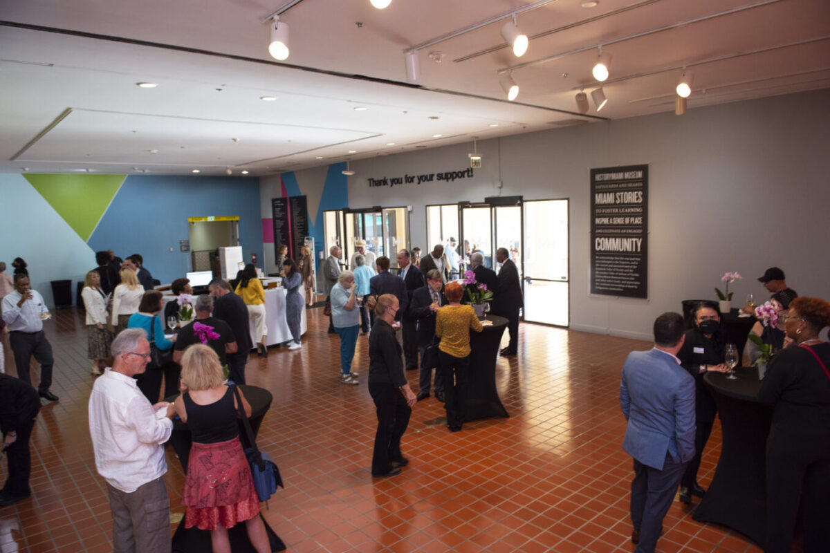 Members meeting in the south building lobby at HistoryMiami Museum.