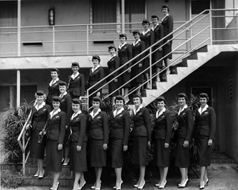 Eastern flight attendants class 59-E at the Miami Springs Villa. Circa 1959. Courtesy of Eastern Airlines Retirees Association.