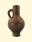 German stoneware jug (Frechen). 17th century. 23.3 x 13.1 cm. Institute of Jamaica, 1997/1417. Pottery from the town of Frechen, near Cologne, was popular in England during the 17th century and was brought to Port Royal by English or Dutch traders.