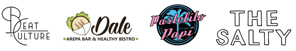 Logos for Beat Culture Brewery, Dale Arepa Bar & Healthy Bistro, Pastelito Papi, and The Salty Donut