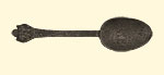 Pewter spoon. Ca. 1690. 18.7 x 4.6 cm. Institute of Jamaica, 1997/0266. Following the joint coronation of William III and Mary II in 1689, commemorative spoons were made with relief busts of the monarchs on the handle. The presence of such spoons in Port Royal by 1692 indicates how quickly fashions spread to the city.
